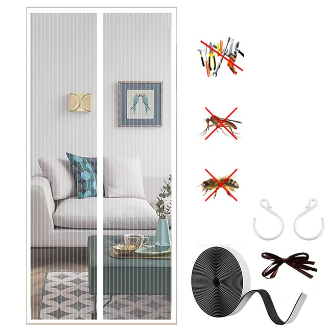 Zanzariera magnetica, tenda anti-insetti con magneti e gancio, tenda divisoria in rete bianca, 90 x 210 cm