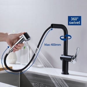Cecipa max Robinet de Cuisine Noir + Galvanique avec 40 CM Douchette Extractible Mitigeur Cuisine à 2 Jets Eau Froide et Chaude,EU Modèle