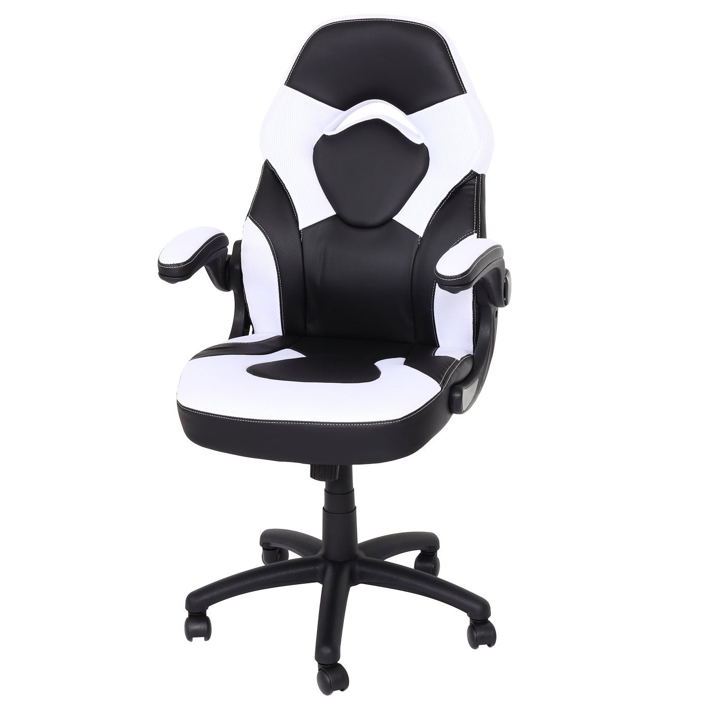 Poltrona sedia da ufficio ergonomica regolabile girevole HWC-K13 ecopelle nero bianco - 3