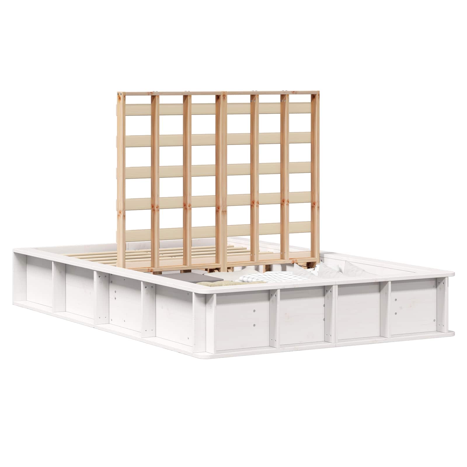 Cadre de lit blanc en bois de pin massif pour la chambre, 140 × 200 cm - 2