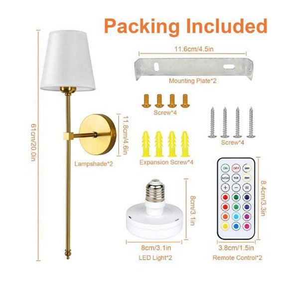 2 Applique Da Parete Ricaricabili Con Telecomando - Luci RGB Dimmerabili E Timer - Per Camera E Soggiorno