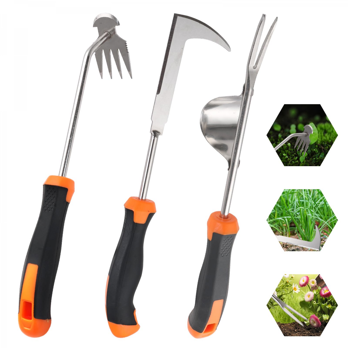 Set de 3 plivitoare manuale cu mâner de cauciuc, instrument manual de plivit, plivitoare de grădină din oțel inoxidabil îngroșat, depozitare ușoară 3buc
