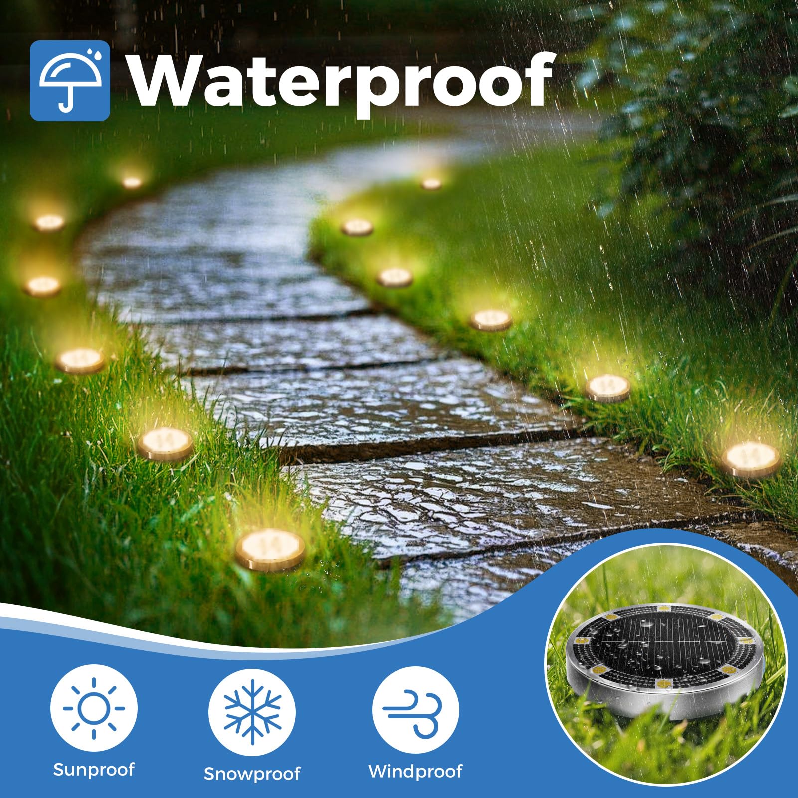 Lumiere Solaire Au Sol Lot de 4, Lampe Solaire Exterieur Jardin 8 LED, Étanche Spot Solaire Extérieur pour Chemins Allée Pelouse Terrasse Cour - 2