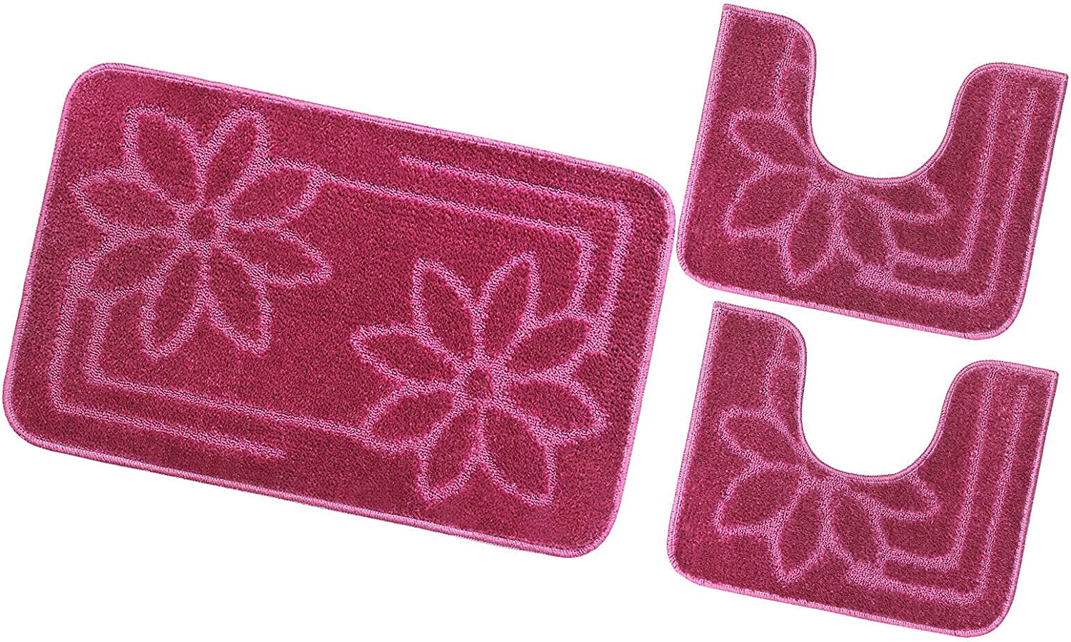 Juego de 3 alfombrillas de baño para inodoro lavabo moderna suave antideslizante absorbente color sólido flor morado