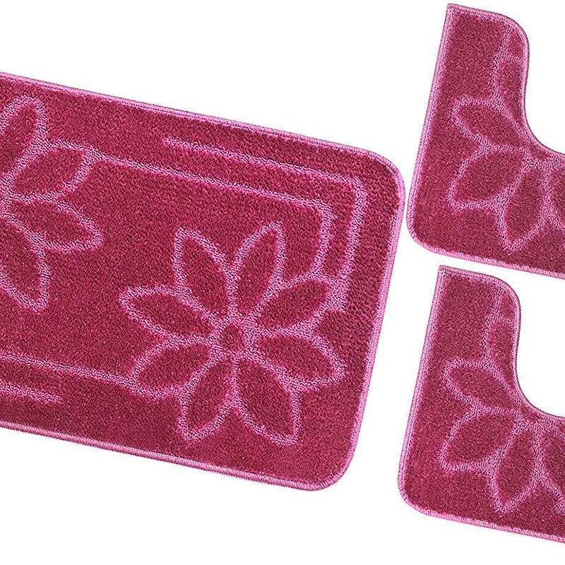 Zestaw 3 dywaników łazienkowych Antypoślizgowy Absorbent Stokrotki Jednolity Kolor Fioletowy