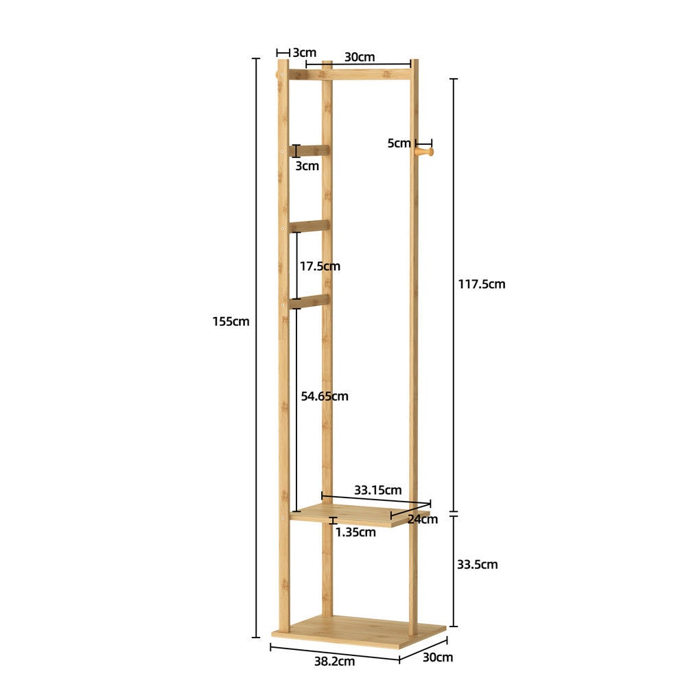 Porte-Manteau Sur Pieds en Bambou, 155 x 38 x 30cm, Charge max 35kg Pour Maison Chambre Salon - 6