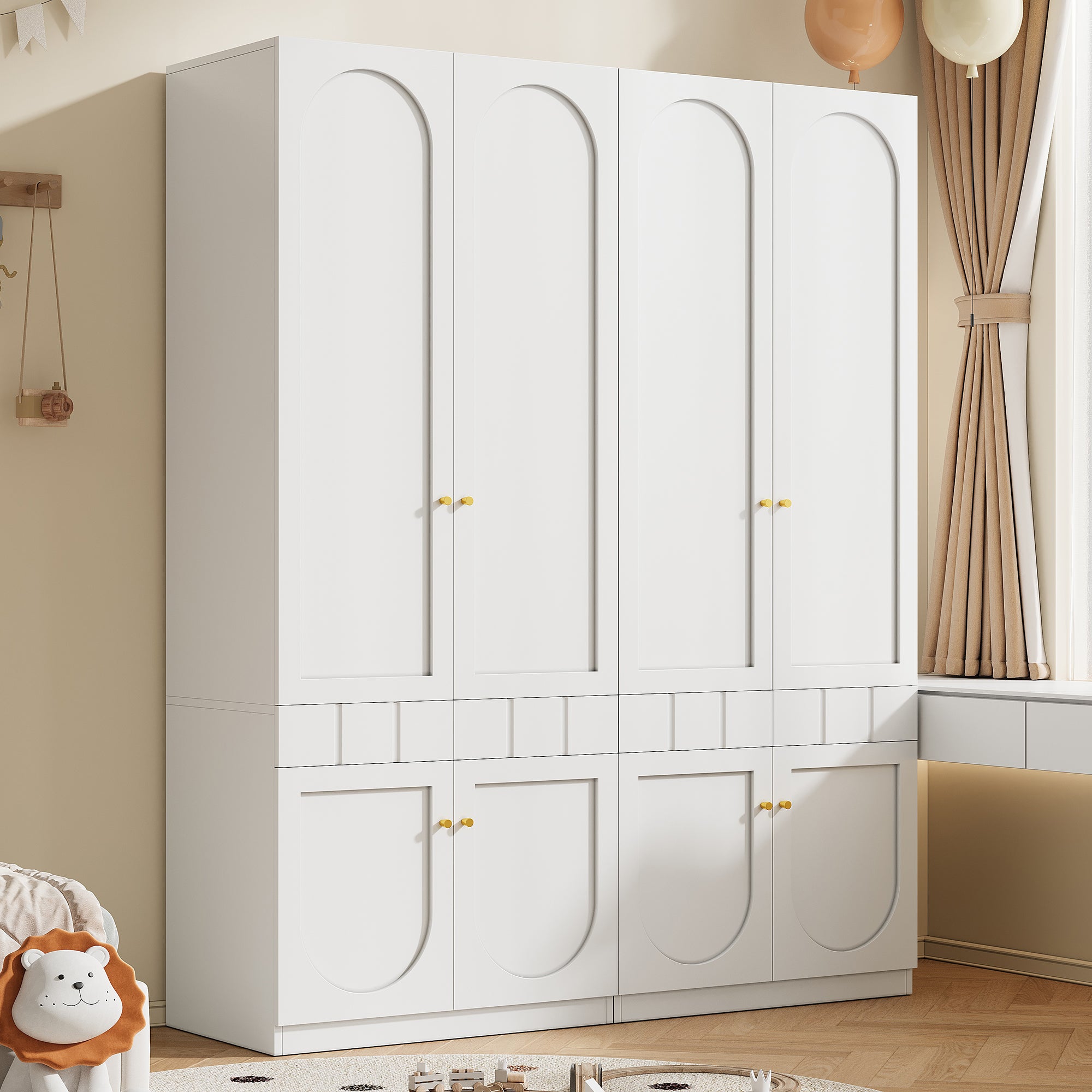 Dulap cu 2 uși, dulap lăcuit, dulap cu șină și sertare, mobilier dormitor, mânere metalice, set dulap alb, set de 2 2buc