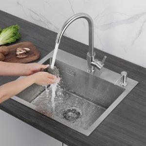 Cecipa max Évier de Cuisine 1 Bac, Évier de Cuisine 50 x 45 x 18,5 cm, Évier de Cuisine Carré Inoxydable Brossé,EU Modèle