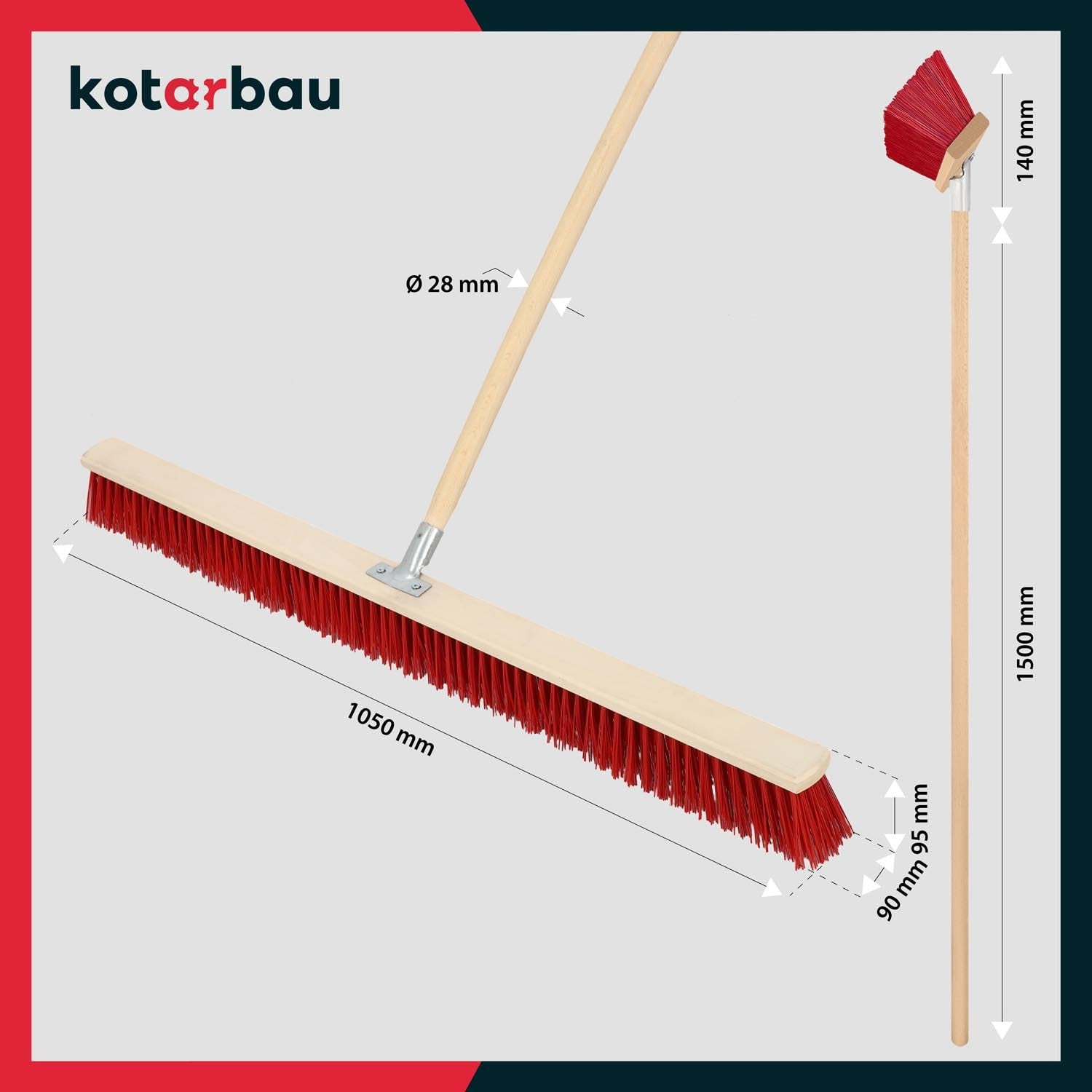 Balai de Route 1000 mm avec Manche pour le Nettoyage des Terrasses, Garages et Jardins - Balai de Jardin - Balai Industriel - KOTARBAU - 3