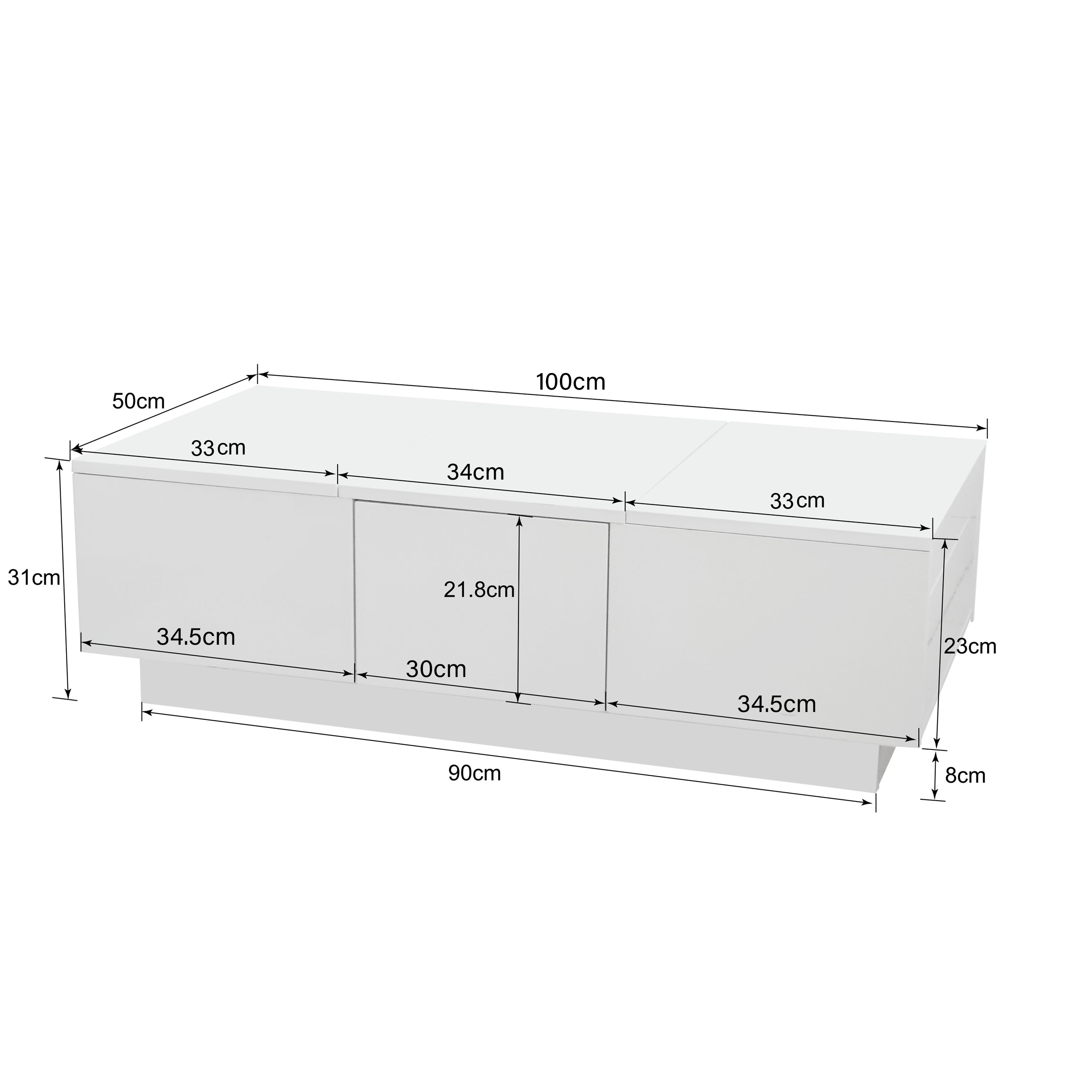 Tavolino rettangolare 100×50×31 cm con 2 cassetti, in MDF, bianco - 4