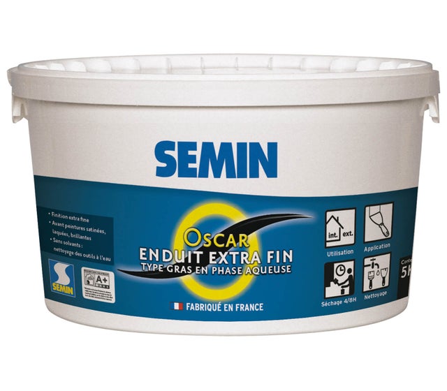 Enduit de Finition Extra Fin Semin Oscar, Prêt à l'Emploi, Intérieur/Extérieur, seau 5 kg