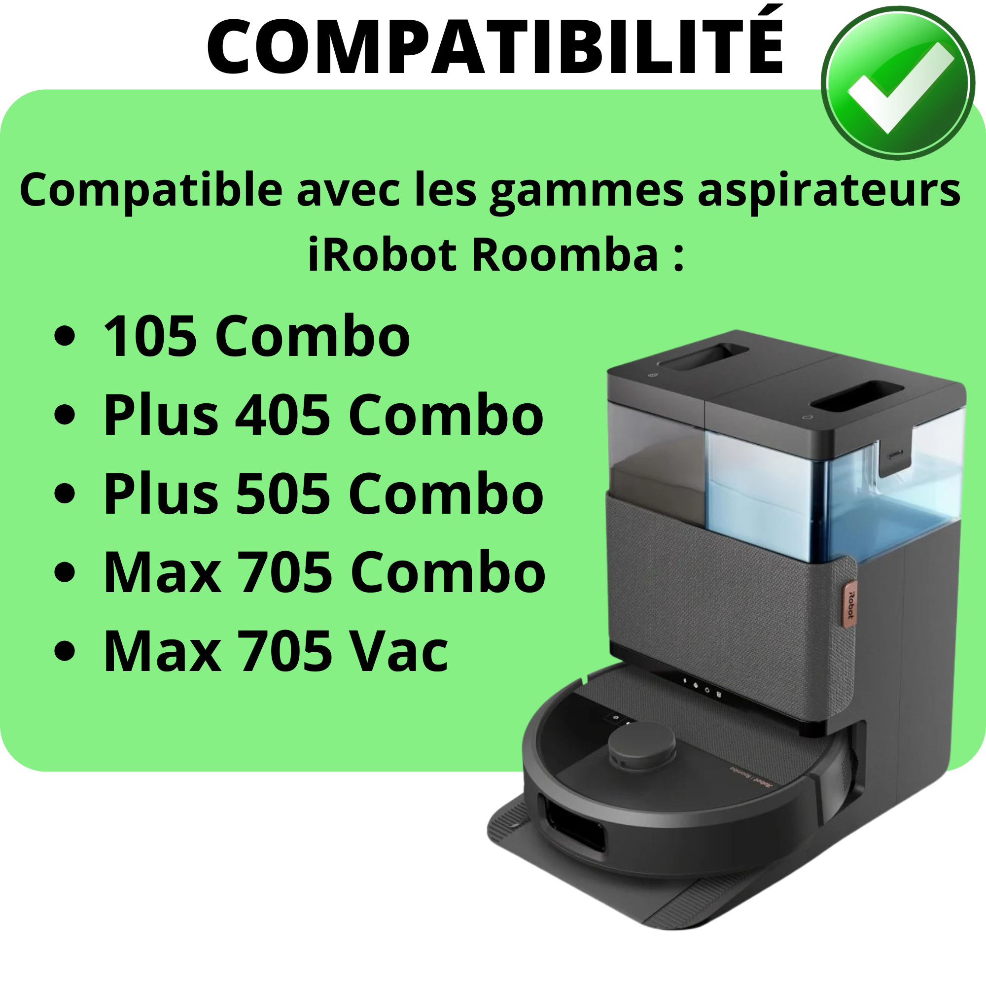 Lot de 6 sacs à poussière 505 pour iRobot Roomba Plus 505 Combo, Plus 405 Combo, 104/105 Combo, Max 705 Vac, Q0520 - Sac aspirateur jetable haute capacité