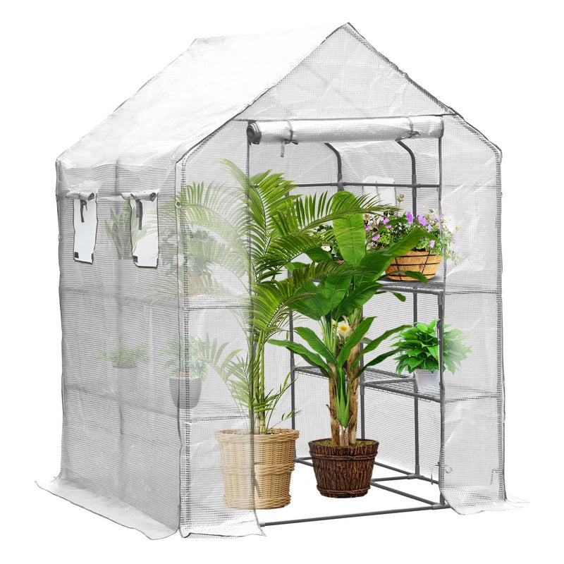Serre de jardin avec étagères 69x49x193cm blanc - bâche PE renforcée 135g/m² - 5 niveaux - VOUNOT® | Leroy Merlin