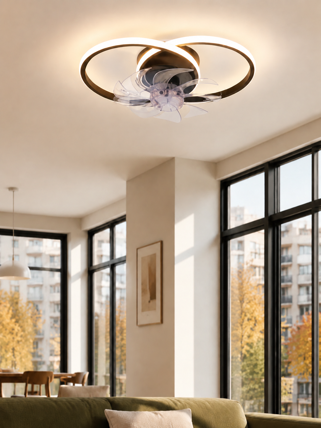 NETTLIFE Lampowentylator LED 36W Cichy, Ściemnialny 3 Barwy Światła, 6 Prędkości z Pilotem do Salonu Sypialni Kuchni Nowoczesny