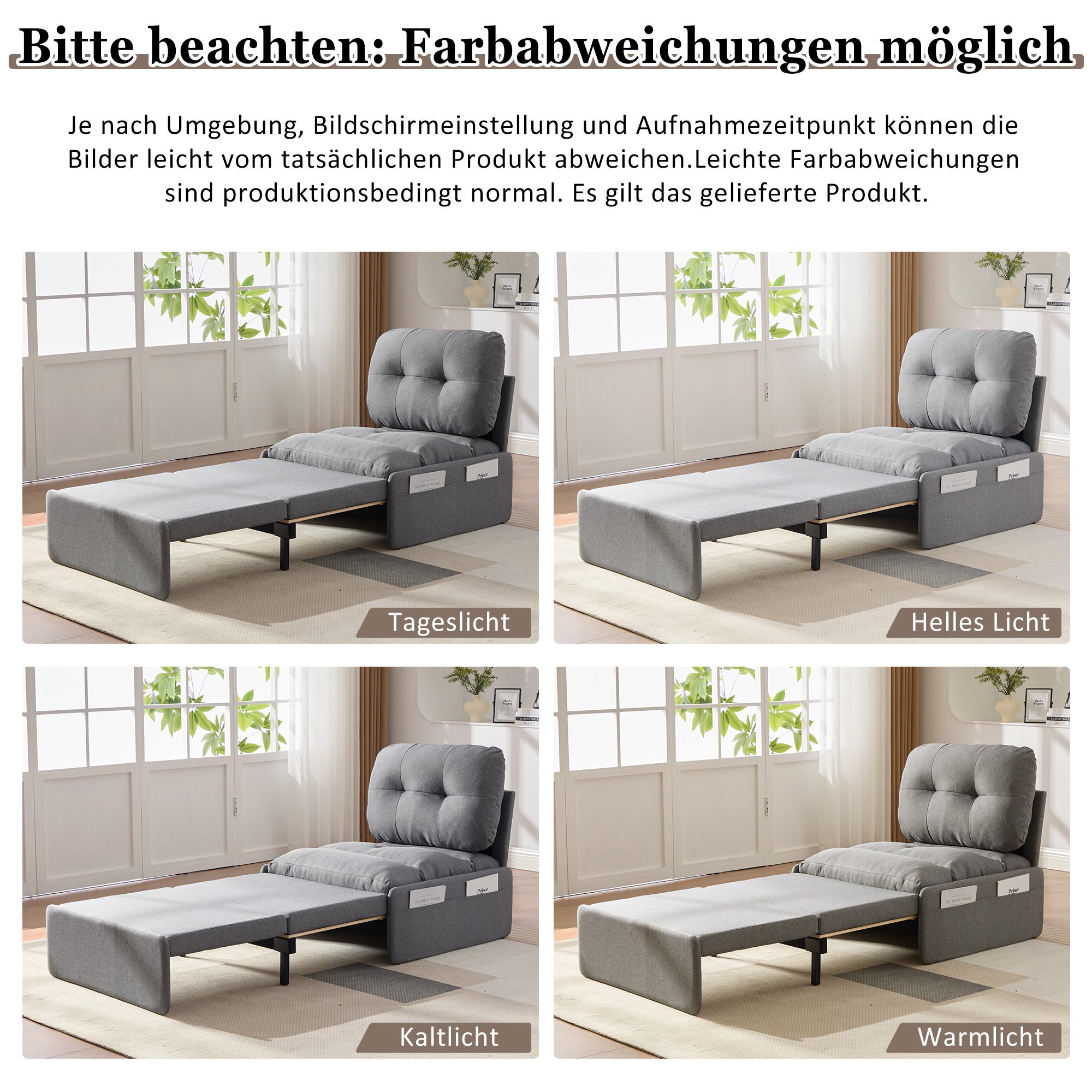 Sofa 2 w 1 z łóżkiem lnianym i metalowymi nogami – 81,5 x 92/195 x 90 cm – kieszenie do przechowywania – szara - 6