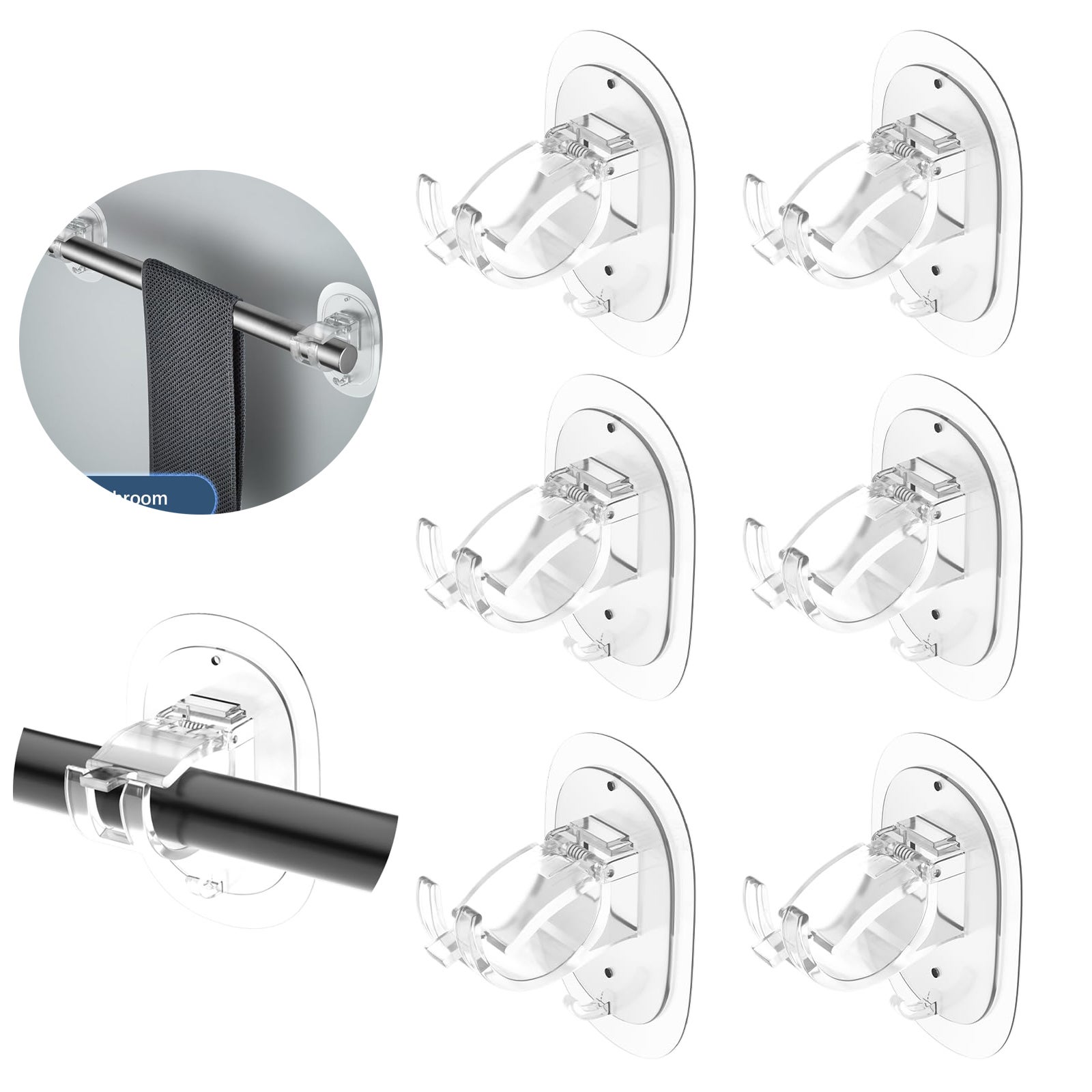 4 Soportes Autoadhesivos Para Barra De Cortina - Sin Taladrar, Plástico ABS Blanco, Para Baño Y Hogar