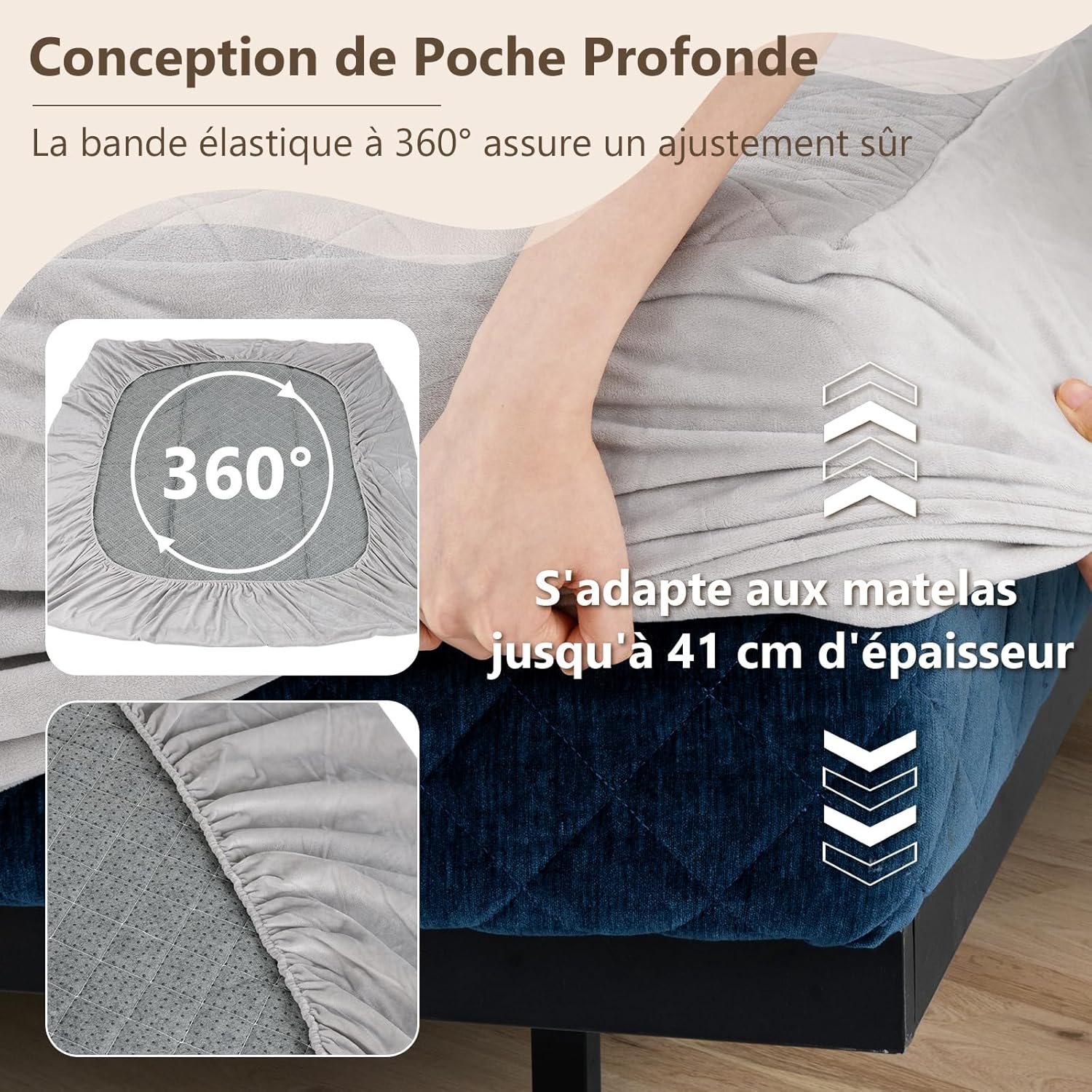 Resguardo de colchão 140 x 200 cm, capa de cama macia em poliéster cristal com proteção total de 360°, bolso fundo (140 x 200 cm, cinzento) - 4