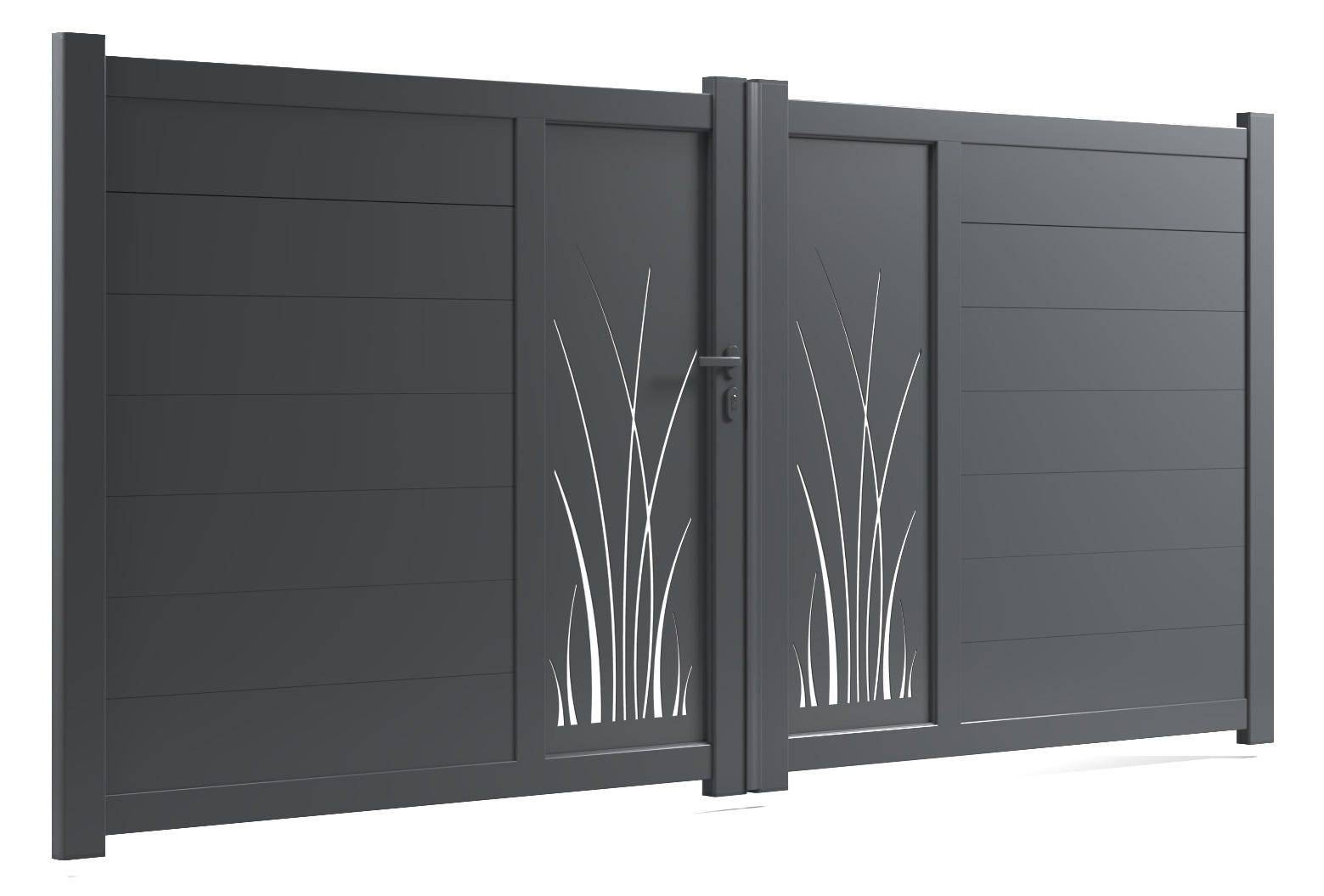 Portail Aluminium 2 Vantaux MONZA Gris 7016 Haut 160 X Larg 350 Cm portail-aluminium-2-vantaux-monza-gris-7016-haut-160-x-larg-350-cm