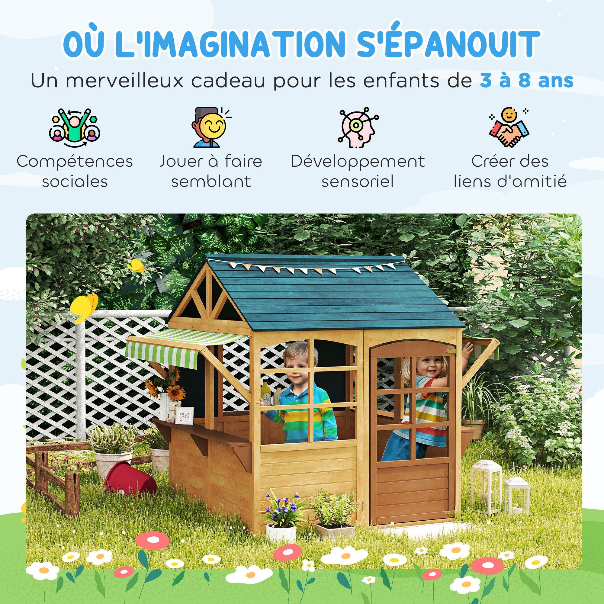Cabane enfant extérieur Bois de sapin AIYAPLAY - 4