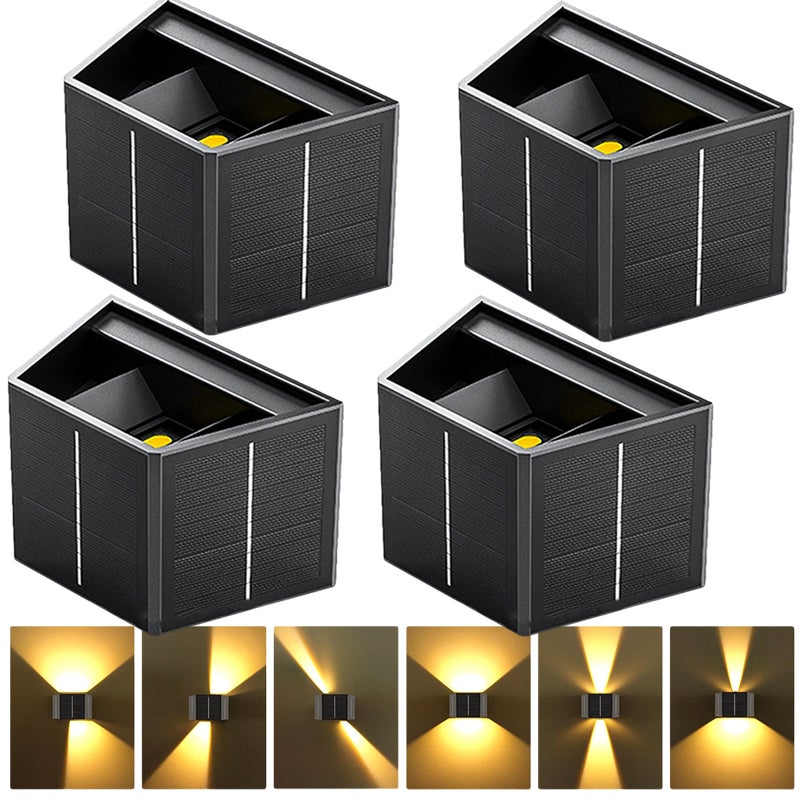 Lot De 4 Appliques Murales Solaires Extérieures - IP65, 6 LED, Réglables, Pour Jardin Et Clôture