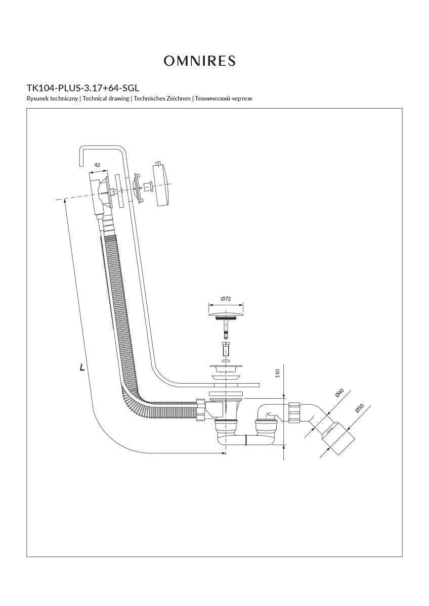 Ensemble de vidange de baignoire avec bonde extra-plat en laiton - Doré - 2