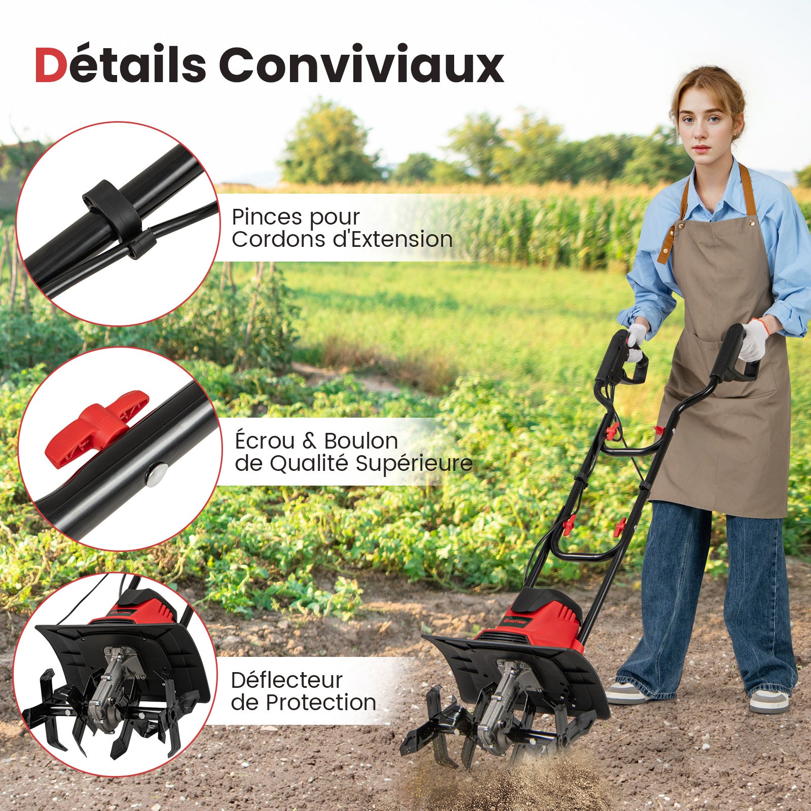 Motozappa Elettrica a Filo, Zappatrice da Giardino con Manico Ergonomico e Motore Forte, Motocoltivatore Pieghevole per Scavare Terreno del Prato (36, - 7