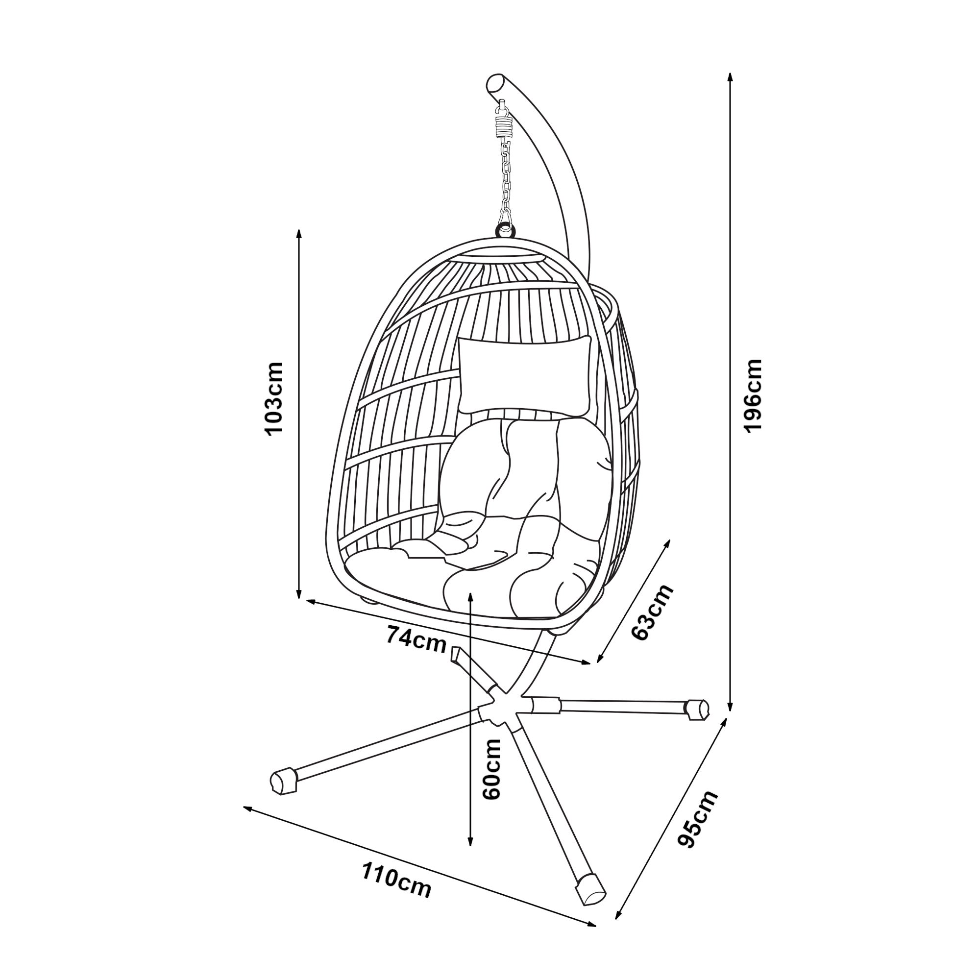 Fauteuil suspendu avec support Edeng 196 x 110 x 95 cm gris [en.casa] - 4