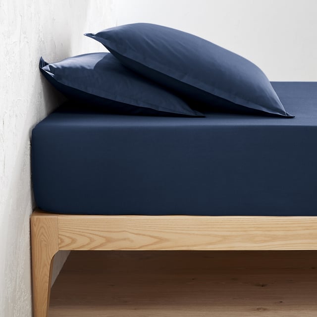 Drap housse en percale coton bonnet 30 cm Scenario - Marine - 140 x 190 cm