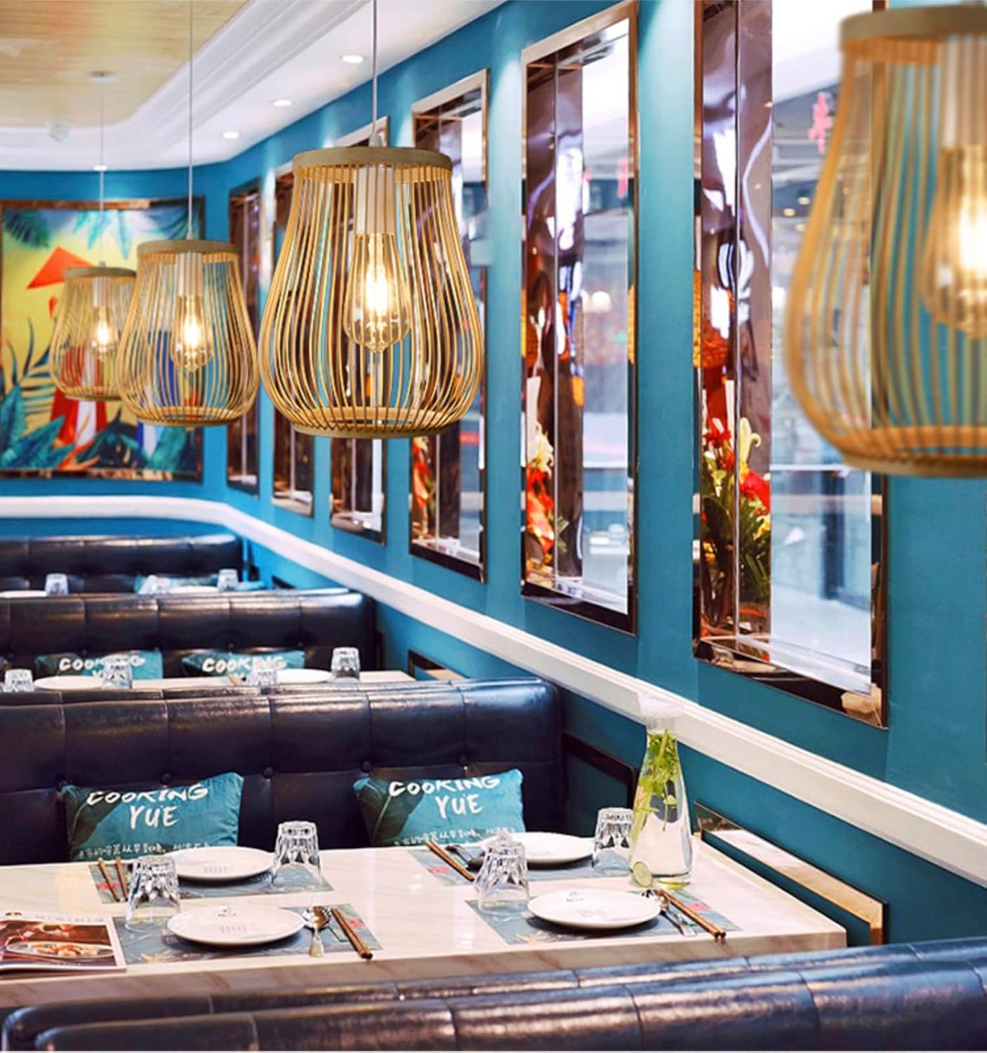 COMELY Suspension en Rotin Bohème E27, Luminaire Suspension Naturelle Hauteur Réglable pour Salon Salle à Manger Chambre Cuisine (Sans Ampoule) - 2