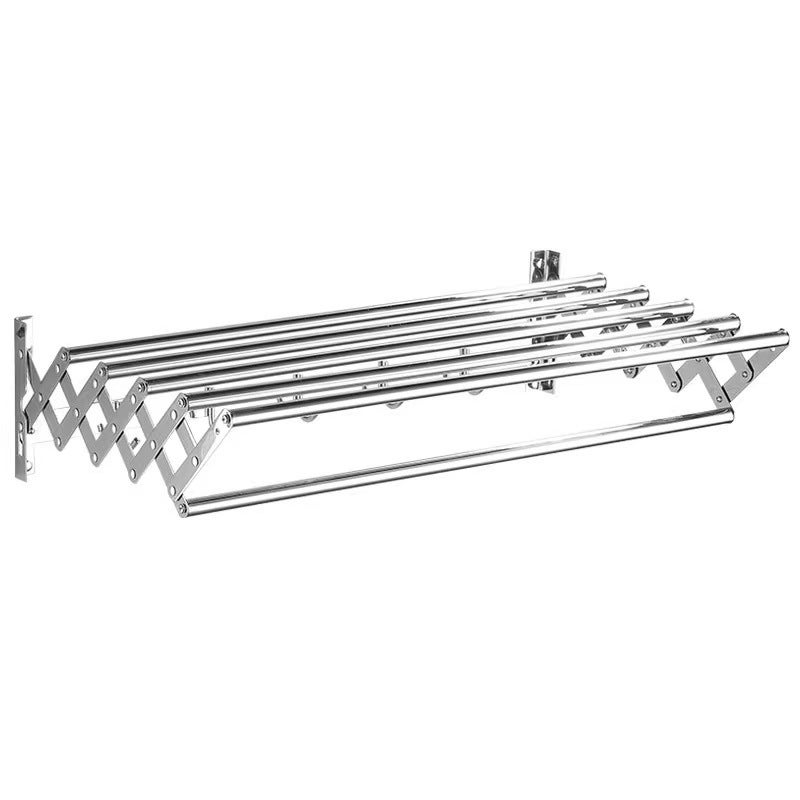 Rozkładany wieszak na ręczniki, montowany na ścianie, 70 cm, wykonany ze stali nierdzewnej, z 5 drążkami do zawieszania, idealny do łazienki, balkonu