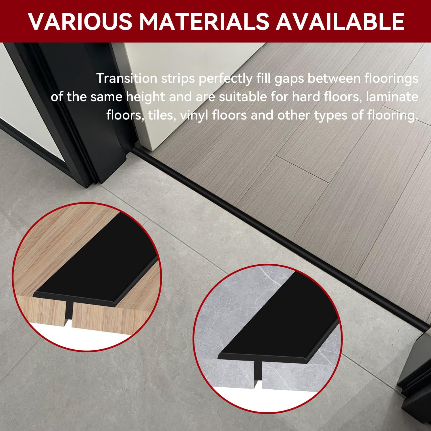 Barre de Seuil en T 3 mètres Profile T Barre Seuil de Porte Auto Profil Transition Sol Compatible Avec Tous Les Types De Sols (3 Meters), Noir - 5