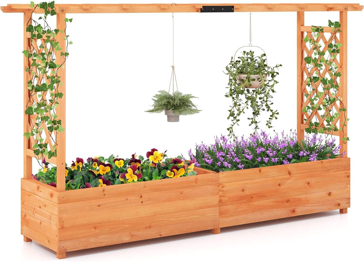 Fioriera Da Esterno COSTWAY Con Grigliato - Legno Di Abete 75x33x183 Cm Per Piante Rampicanti - Foto 8