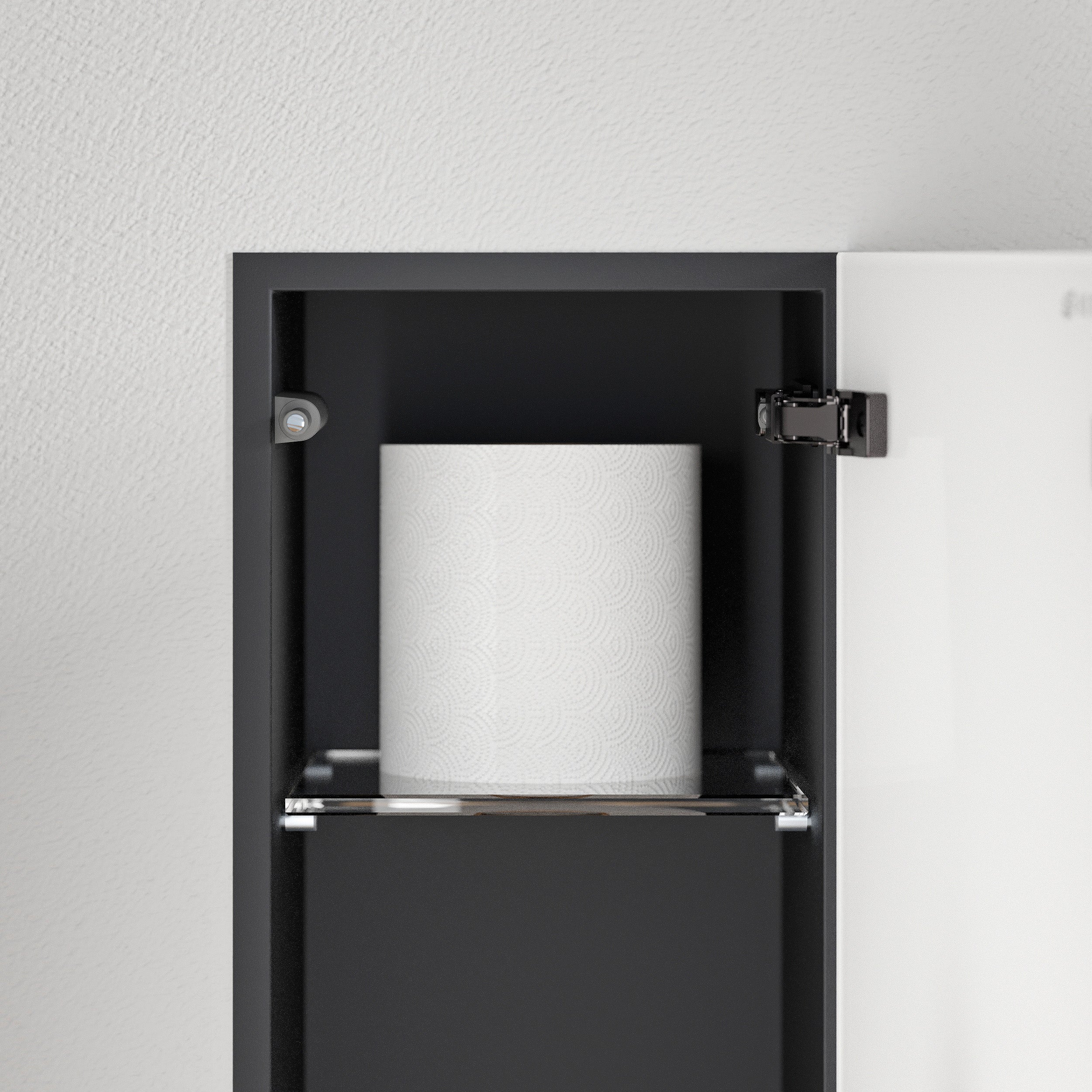 BERNSTEIN - Modulo nicchia WC in acciaio inox da incasso vetro bianco opaco 16x16x58cm (LxPxH) porta scopino + 1 ripiano incernierato a destra - RIA - 5