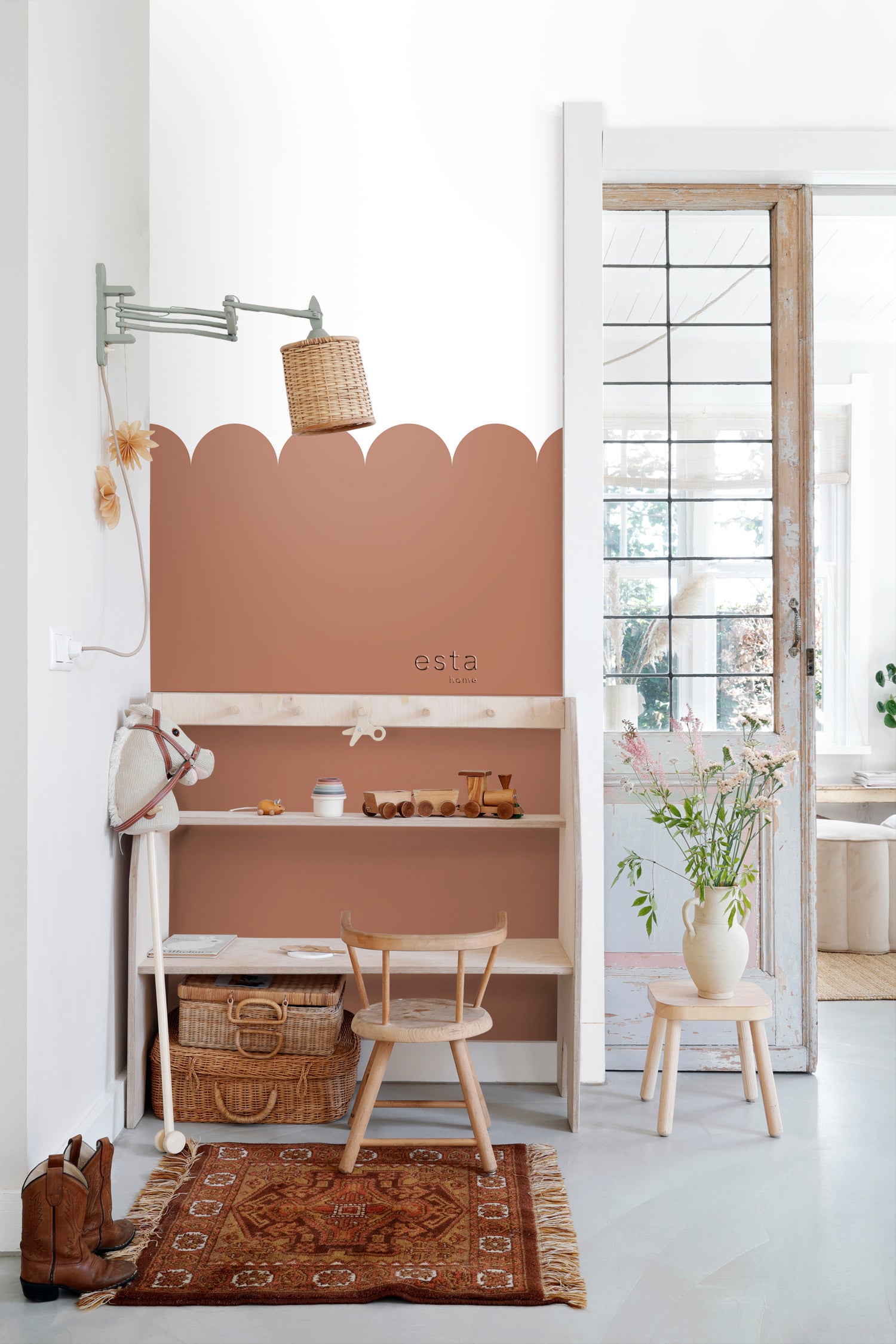 Papier peint panoramique lambris terracotta - 100 x 279 cm - ESTAhome - 5