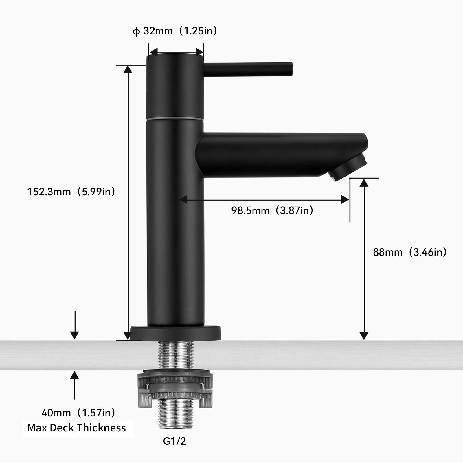Cecipa max Robinet de lave-main Robinet de Lavabo, Robinet eau Froide, Robinet de Lavabo Noir, Avec Aérateur Remplaçable,EU Modèle - 7