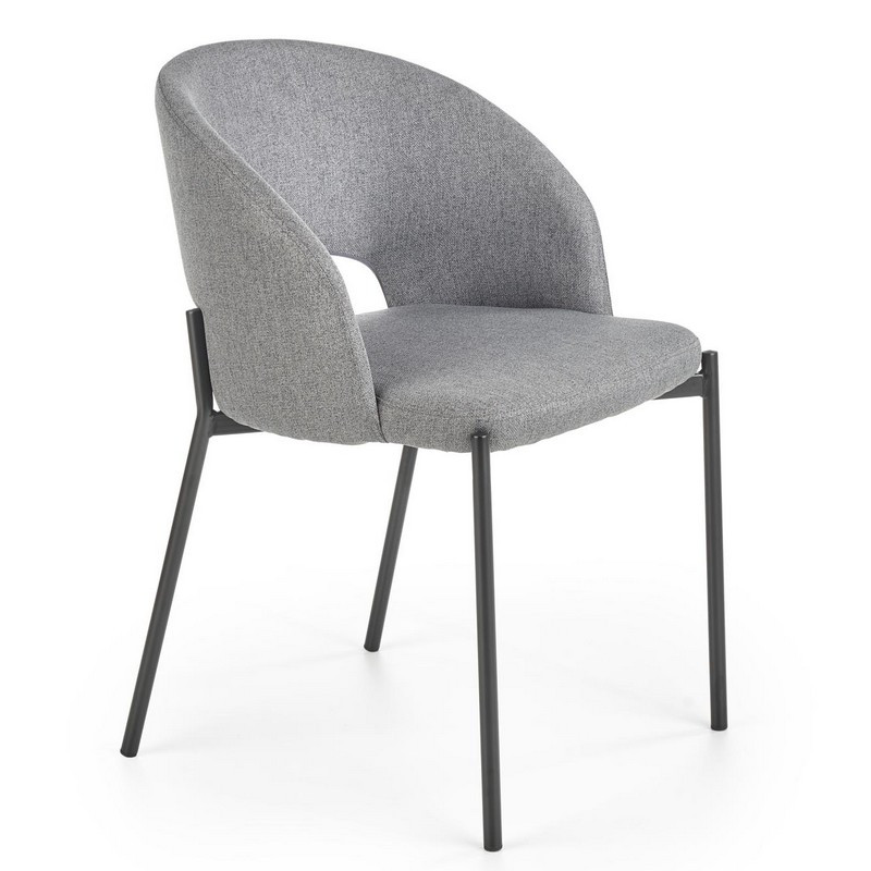 Silla de tela gris con patas de acero negro law