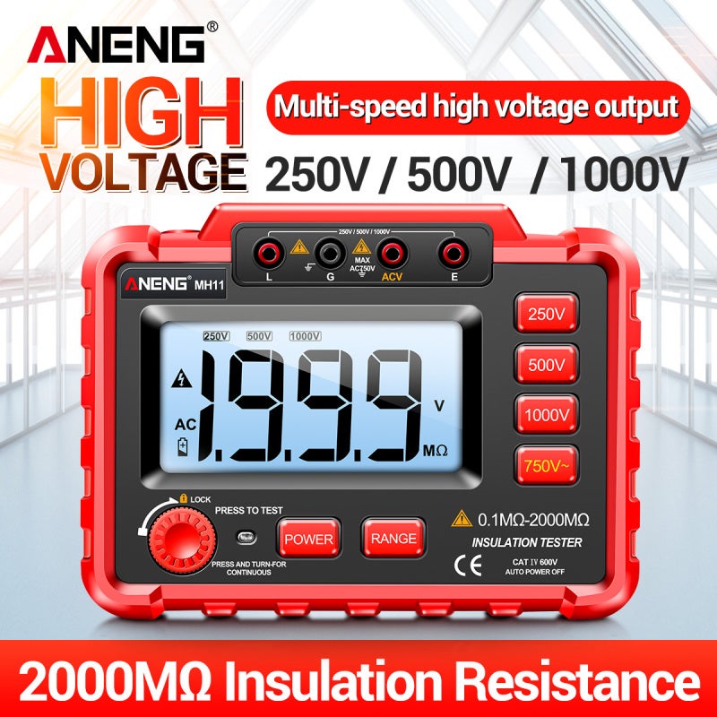 Mégohmmètre numérique MH11, 500 V, haute tension, table vibrante électronique, 1&nbsp;000 V, testeur de résistance d'isolement pour électricien - 2