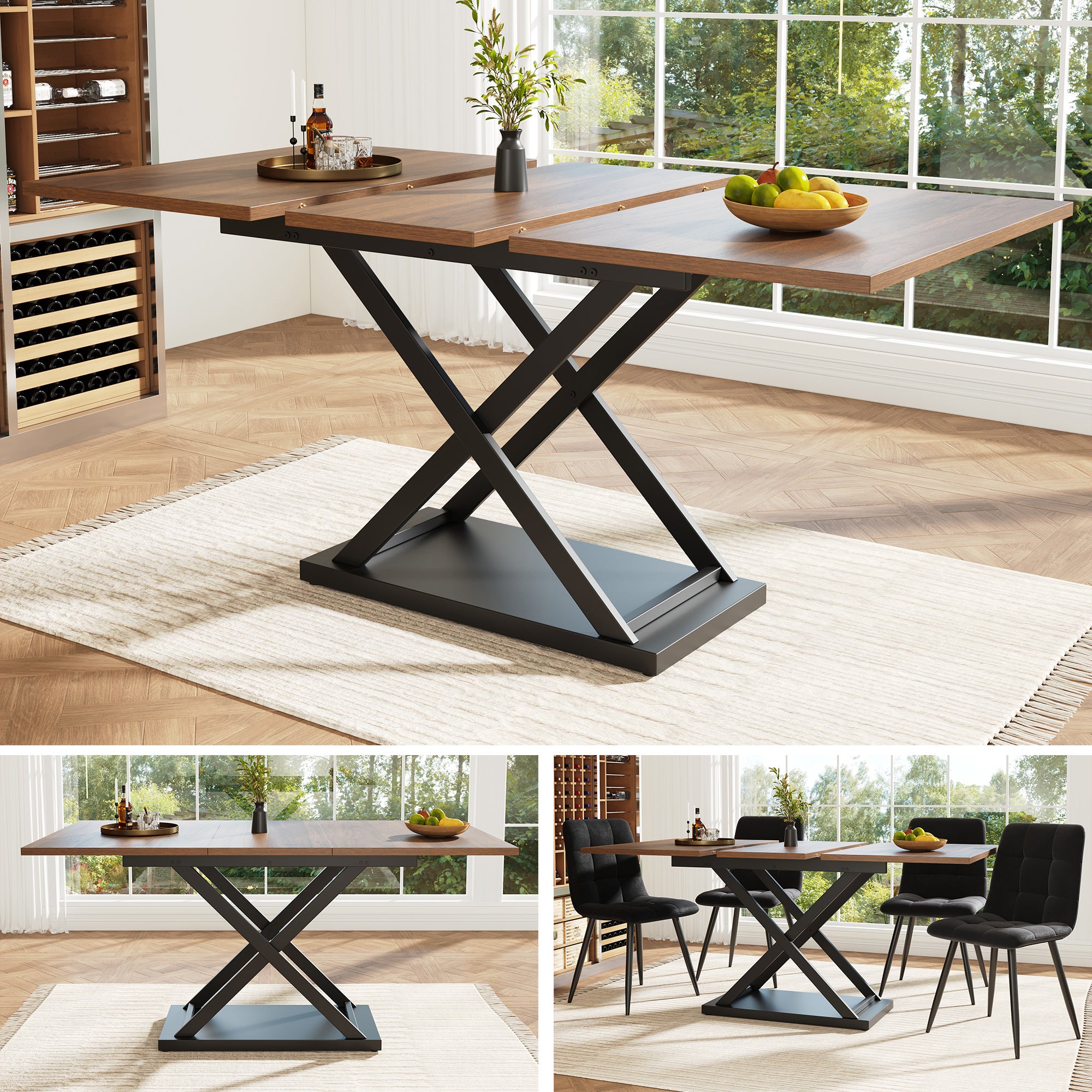 Rozkładany stół jadalny dla 4-6 osób - 120/160 x 80 x 75 cm - nogi z płyty MDF i metalu - kolor orzechowy