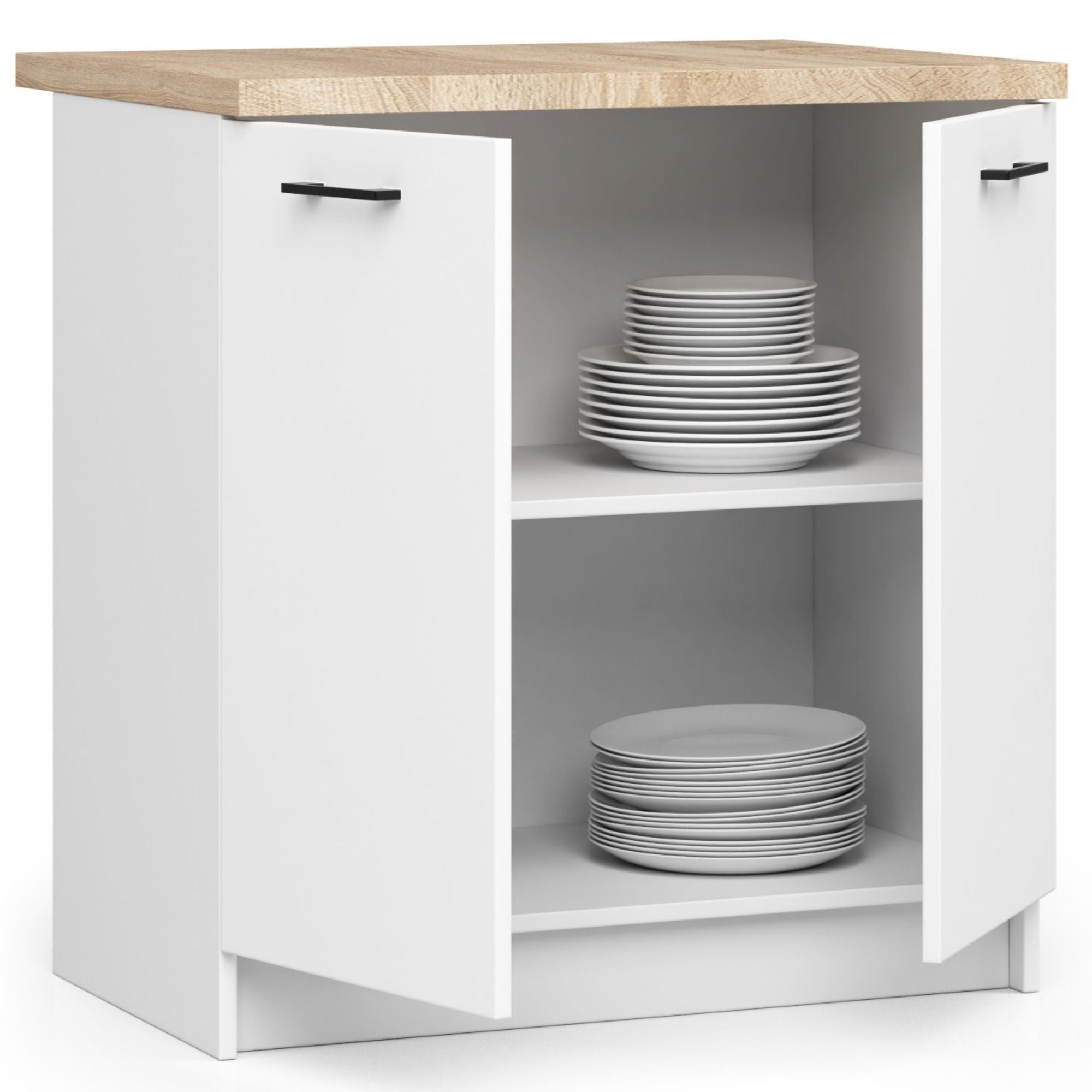 Armoires de cuisine basse AKORD S80 OLIWIA modulable Blanc 80 cm 2 portes façade Blanche 2 étagères 80x46x85 cm - 2