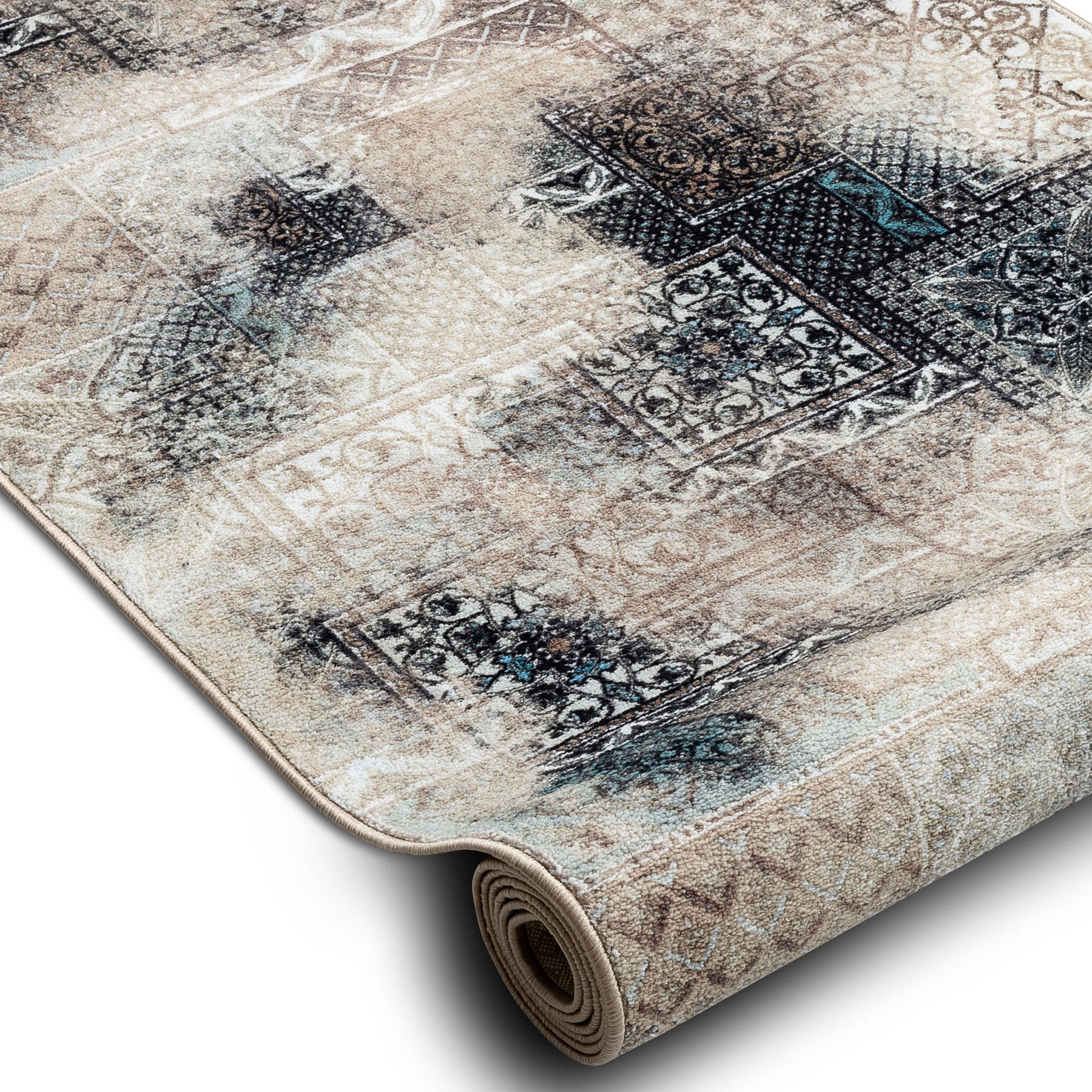 CHODNIK podgumowany PATCHWORK vintage guma beż 80 cm 80x530 cm - 2