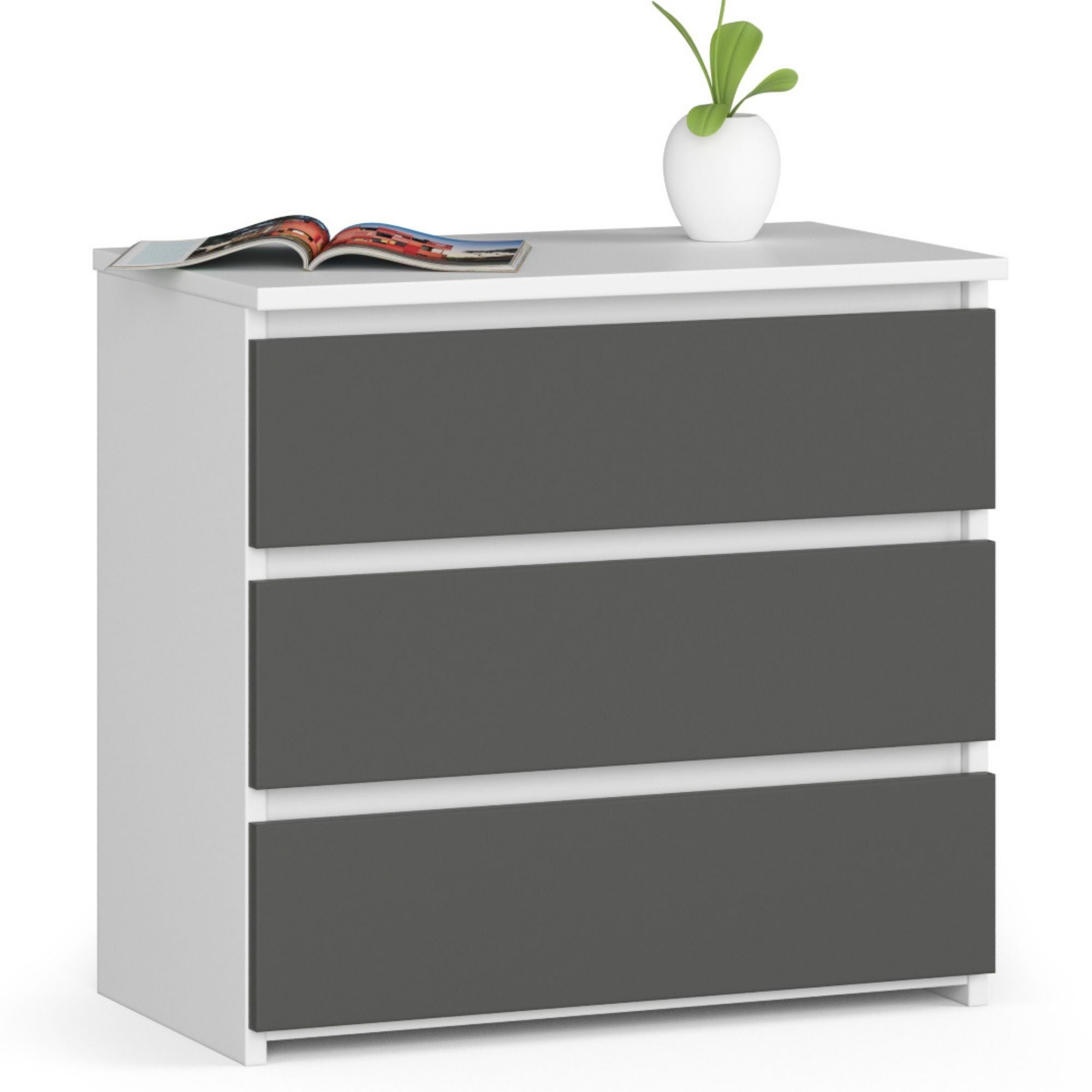 Szafka nocna AKORD CL3 Biała 60 cm 3 szuflady kolor Grafit Szary mat 60x35x57 cm