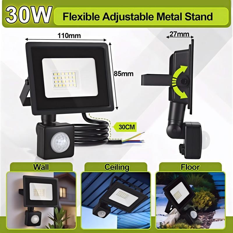Proiettore LED da Esterno 30W con Sensore di Movimento, Lampada IP65 Luce Bianca Fredda per Giardino e Terrazza - 2