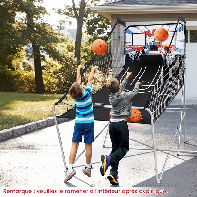 Jeu basketball arcade 2 paniers, 4 balles, pompe, score électronique, 8 modes, 205x110x205 cm, loisir familial, noir et blanc Jeu basketball arcade 2 paniers, 4 balles, pompe, score électronique, 8 modes, 205x110x205 cm, loisir familial, noir et blanc