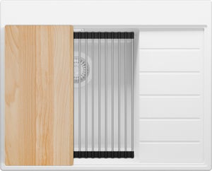 Lavello Da Cucina In Granito Bianco 70x44cm - Modello Copenhagen Easy Con Sifone Incluso