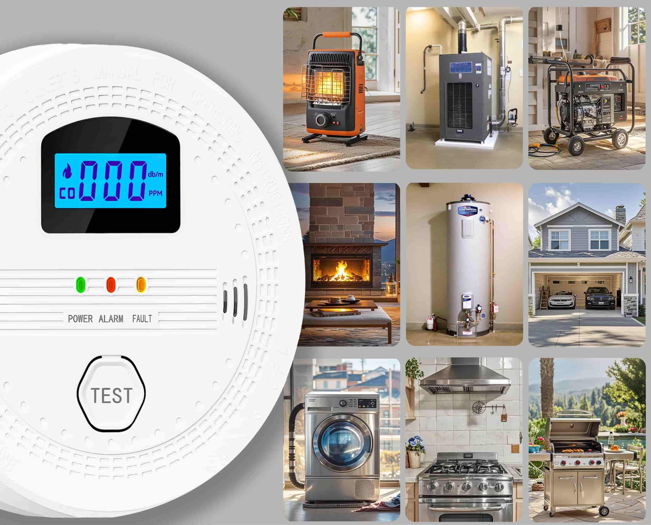 Rilevatore di fumo e monossido di carbonio 2 in 1 per la casa, con display (inglese), senza batteria, 10,7 × 10,7 × 3,8 cm - 9