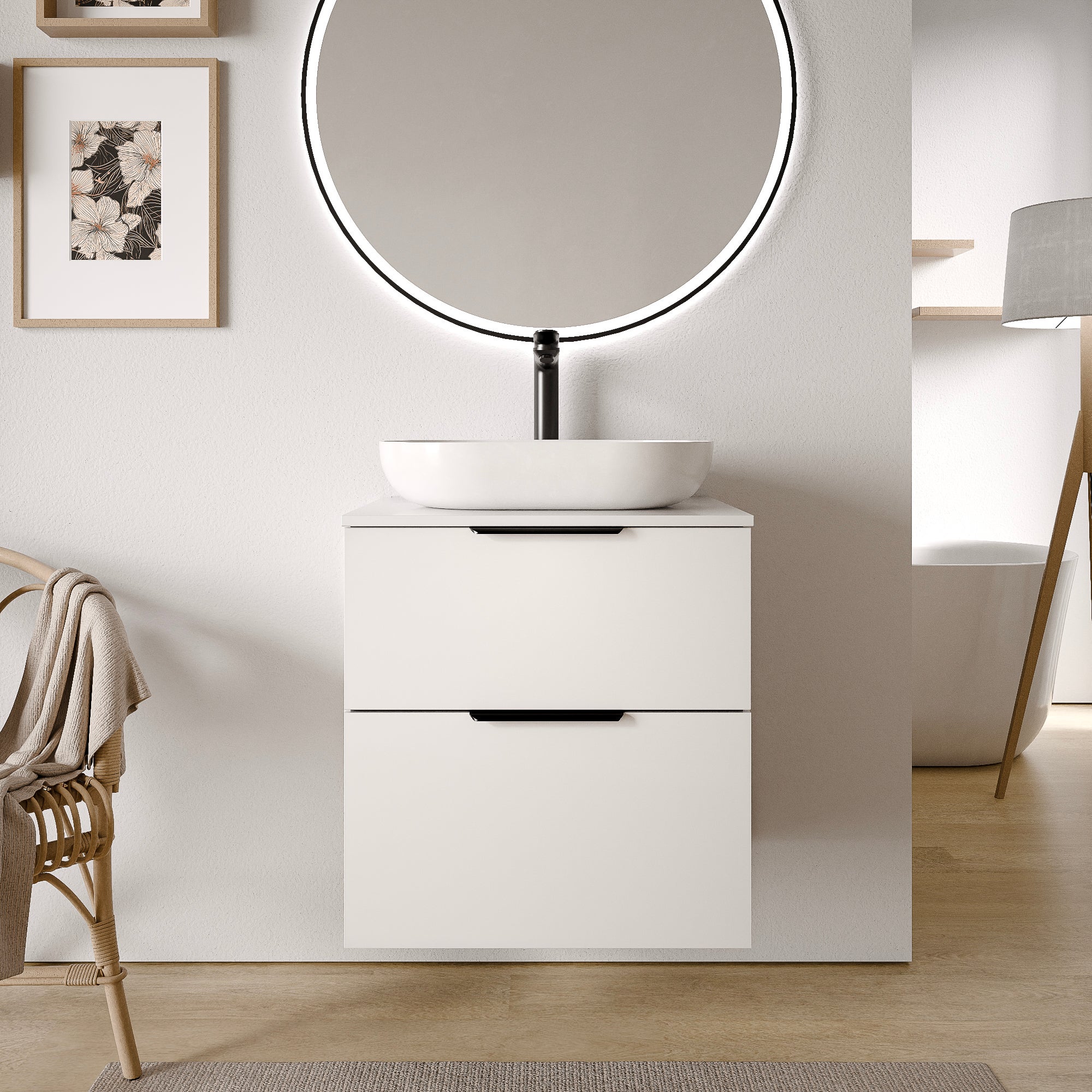 Encimera Para Lavabo De Baño - Color Blanco Brillo, Medida 70x46 Cm, Grosor 1.6 Cm, Melamina Con Cantos PVC