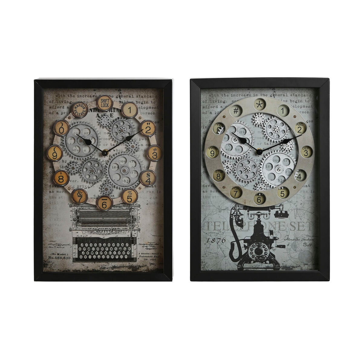 Reloj de pared home esprit amarillo blanco negro gris metal cristal vintage 27,5 x 6,5 x 40,5 cm (2 unidades)
