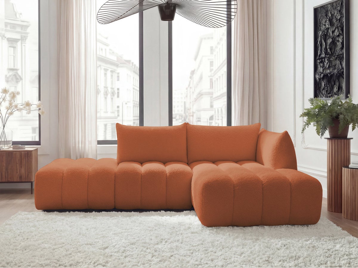 Canapé d'angle fixe modulable AZRA tissu bouclette BOBOCHIC 4 places ...