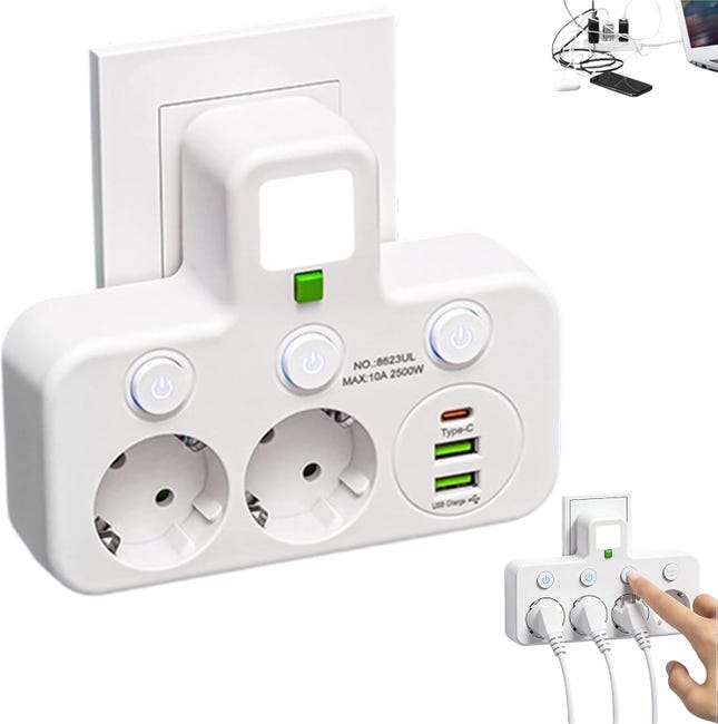 Mini Multiprise Multiprise Intelligente avec Ports USB, sans Fil, 2 Prises avec ...