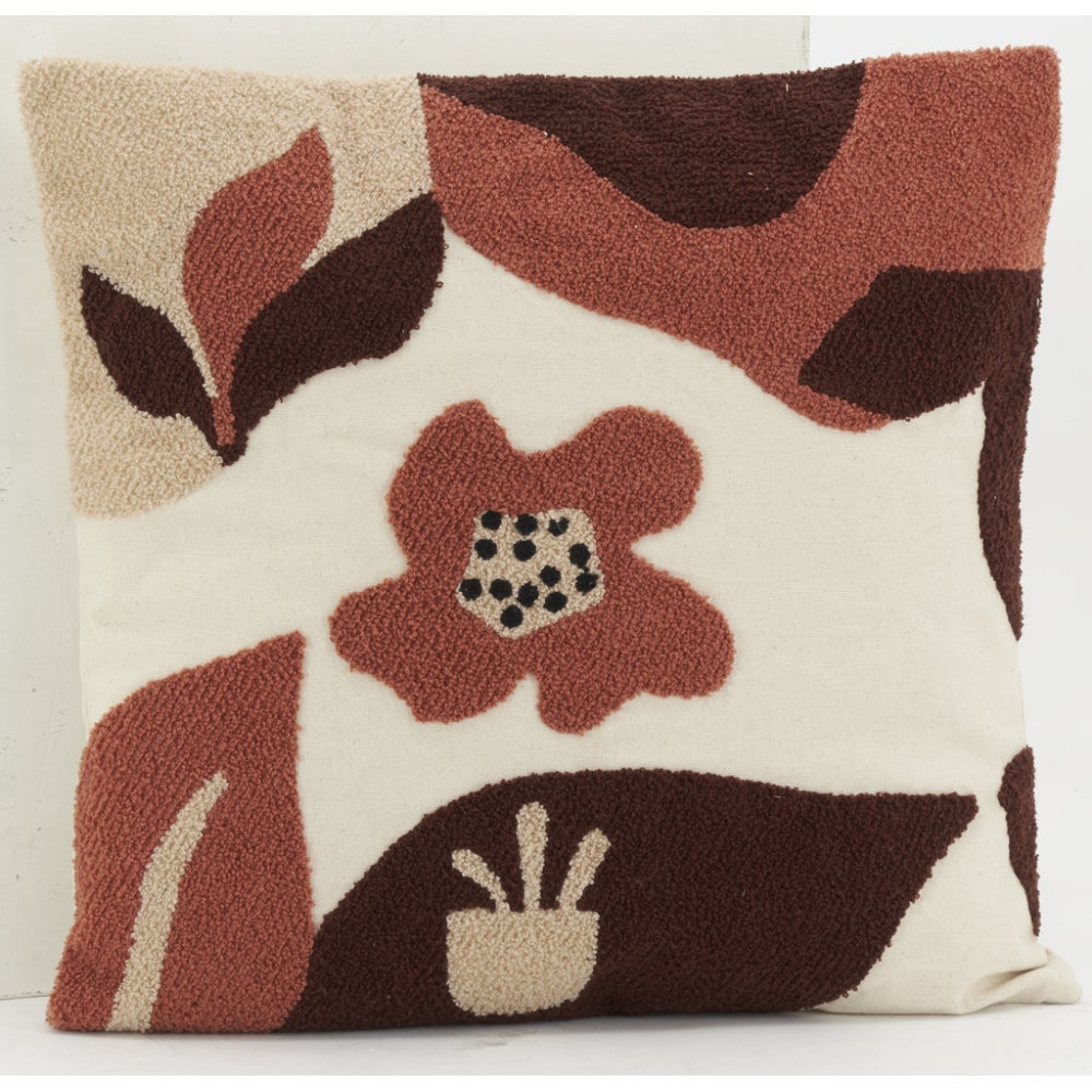 Coussin en coton brodé motifs floraux camaieu Terracotta Aubry Gaspard - 3